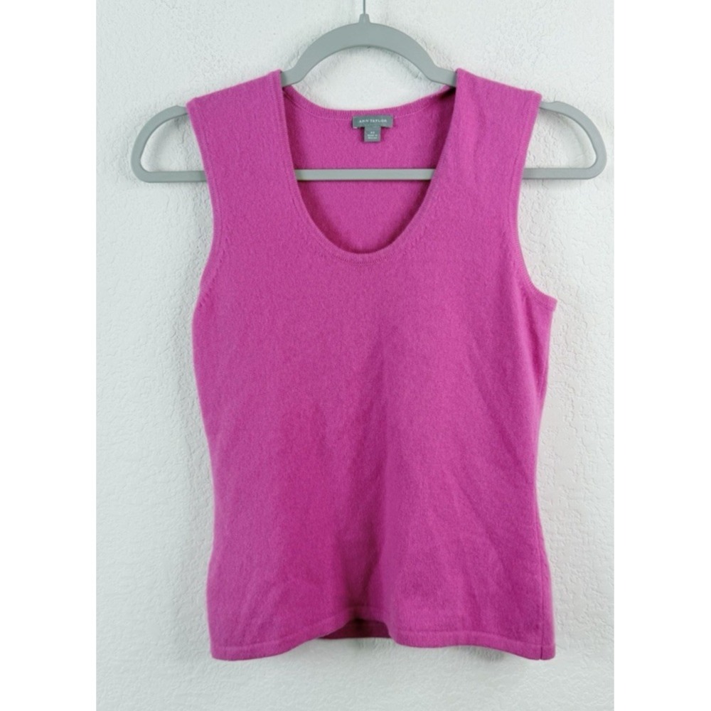 Ann Taylor 100% Cashmere Tank Top Women XS Hot Pink Sleeveless Quiet Luxury